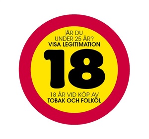 Dekal: 18-årsgräns för tobak och folköl (70 mm dia
