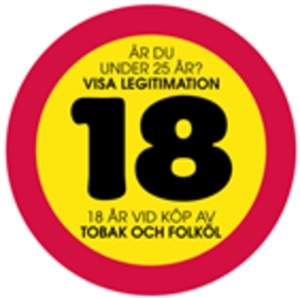 Dekal: 18-årsgräns för tobak och folköl (125 mm di