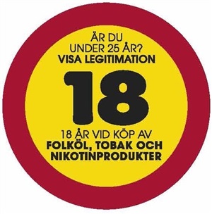 Dekal för 18-årsgräns vid köp av folköl, tobak och nikotinprodukter